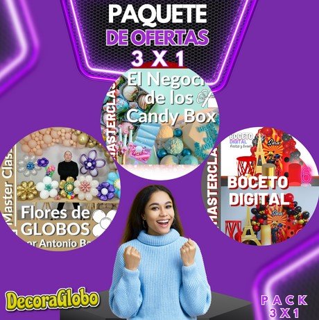 PAQUETE DE OFERTA 3X1 CANDY BOX + BOCETO DIGITAL + FLORES DE GLOBOS